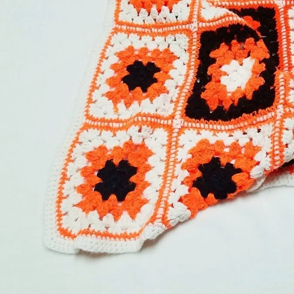VINTAGE Granny Square Handmade Orange Afghan Throw